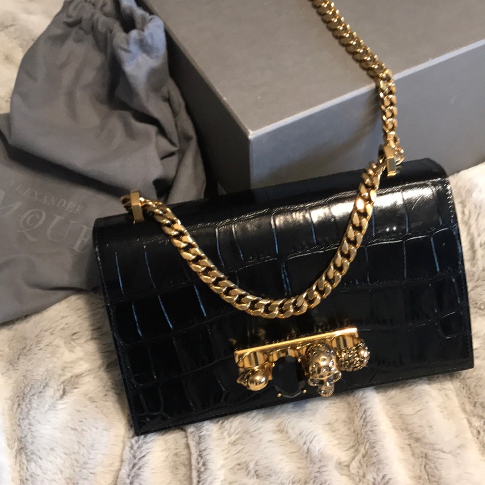 SOLD! Alexander McQueen Black Croc Jeweled Satchel - Picture 8 of 9